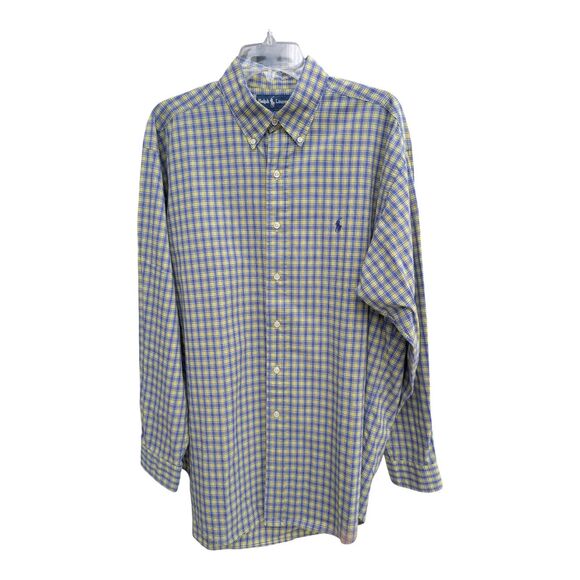 Ralph Lauren Bottom Down Blake Yellow & Blue Plaid Men's Size Large Classic - Picture 8 of 8